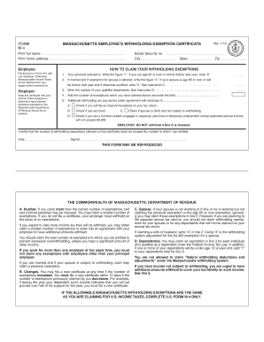 Massachusetts Employee’s Withholding Exemption Certificate