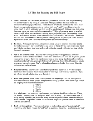 Fillable Online 13 Tips for Passing the PSI Exam Fax Email Print ...