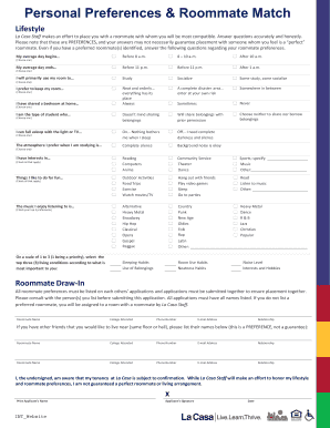 Roommate Preference Form