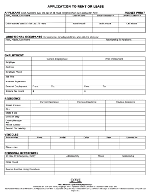 California Rental Application Form