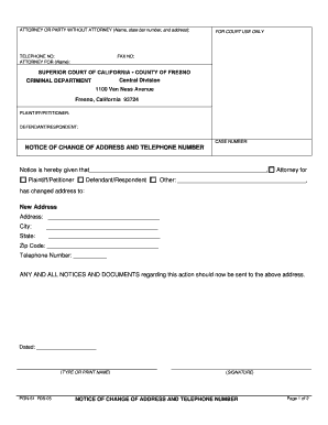 California Notice of Change of Address and Telephone Number