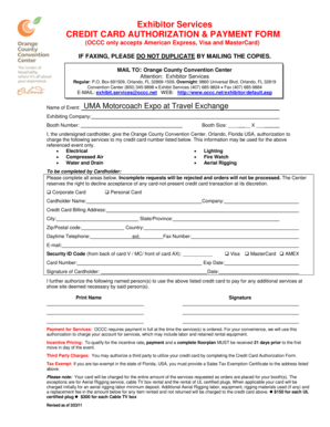 Orange County Convention Center Exhibitor Credit Card Authorization Form
