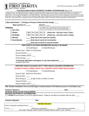 First Dakota National Bank Automatic Payment Authorization