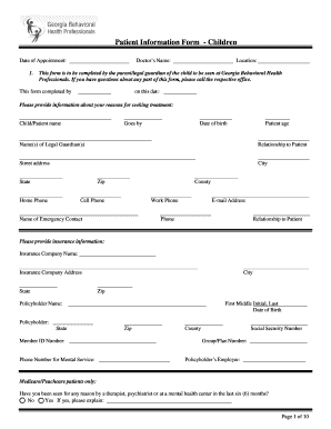 Patient Information Form - Children
