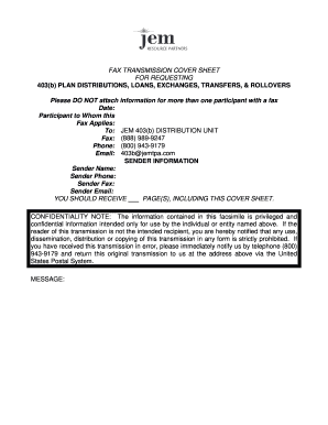 403(b) Plan Fax Cover Sheet