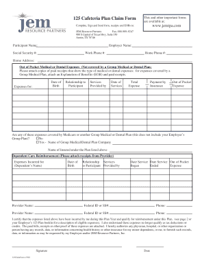 125 Cafeteria Plan Claim Form