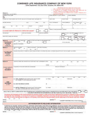 Combined Life Insurance Accident and Health Claim Form