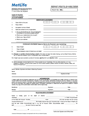 Group Death Claim Form