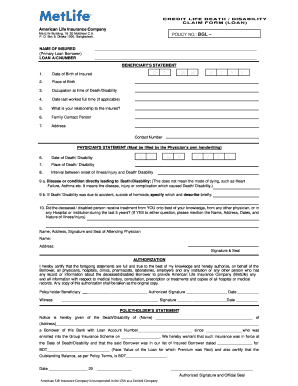 Credit Life Death Disability Claim Form