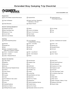 Extended Stay Camping Trip Checklist - Gander Mountain