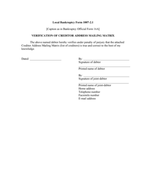 Bankruptcy Form 1007-2.1 Verification