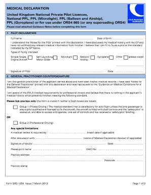 UK Medical Declaration for Private Pilot Licenses