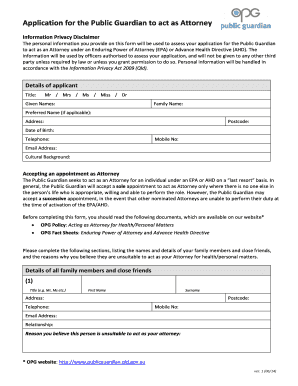 Application for Public Guardian as Attorney