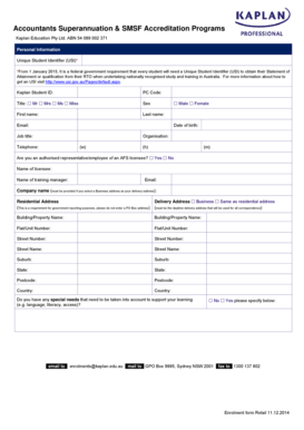 Kaplan Education SMSF Accreditation Enrolment Form