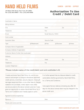 Authorization To Use Credit Debit Card