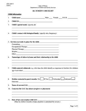 60+ Subsidy Checklist Form