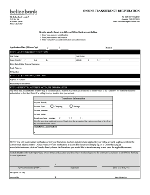 Belize Bank Online Funds Transfer Registration