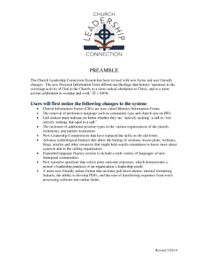 Personal Information Form for Church Leadership Connection