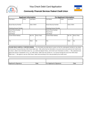 Visa Check Debit Card Application