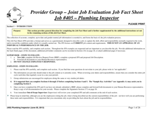 Joint Job Evaluation Job Fact Sheet Job 405 Plumbing Inspector