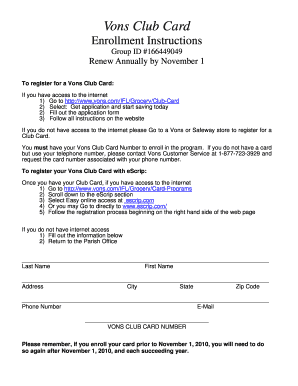 Vons Club Card Enrollment Form
