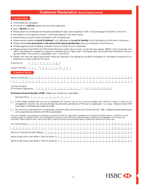 Customer Declaration Form for Sole Proprietorship