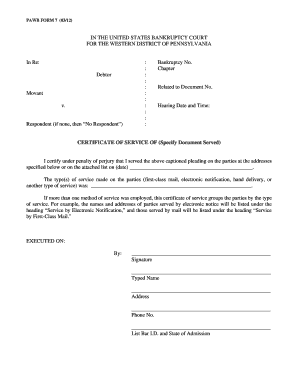 Certificate of Service for Bankruptcy Court