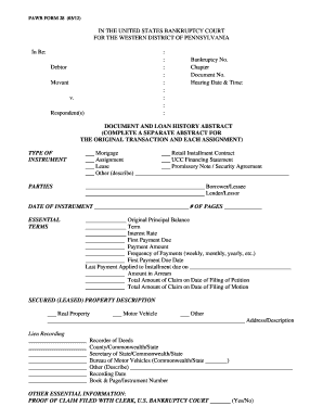 PAWB Form 28 Document and Loan History Abstract