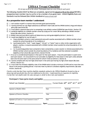 UHSAA Tryout Checklist