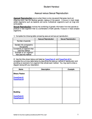 Asexual versus Sexual Reproduction Student Handout