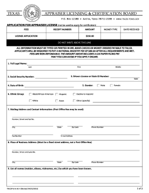Texas Appraiser License Application