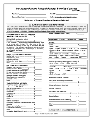 Texas Prepaid Funeral Benefits Contract