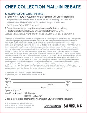 Samsung Chef Collection Tablet Mail-In Rebate Form
