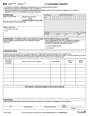 Canada T1 Adjustment Request Form