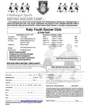 Challenger Sports British Soccer Camp Registration Form