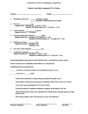 Patient Controlled Analgesia (PCA) Orders