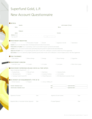 Superfund Gold L.P. New Account Questionnaire