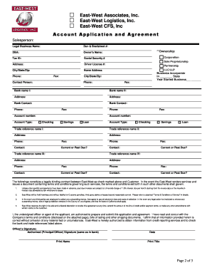 East-West Credit Application and Agreement