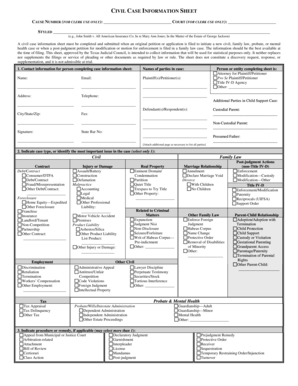 Texas Civil Case Information Sheet