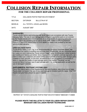 Toyota Collision Parts Position Statement