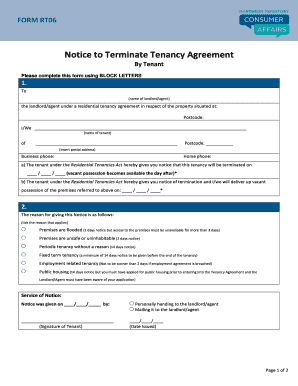 Notice to Terminate Tenancy Agreement by Tenant