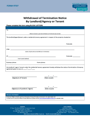 Withdrawal of Termination Notice Form