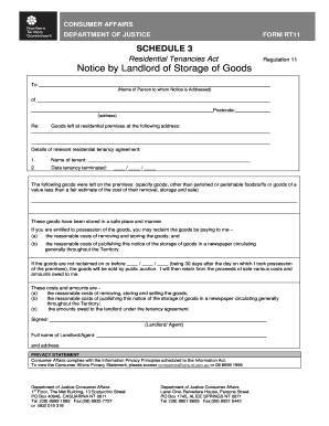 Notice by Landlord of Storage of Goods