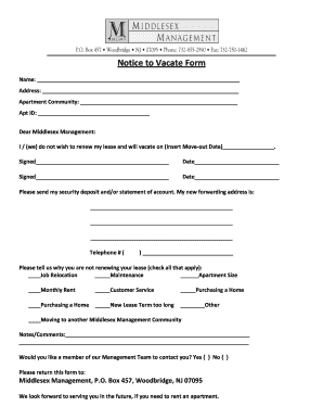 Notice to Vacate Form
