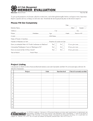 4-H Member Evaluation Form