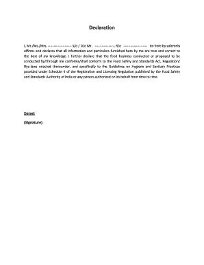 Food Business Affidavit