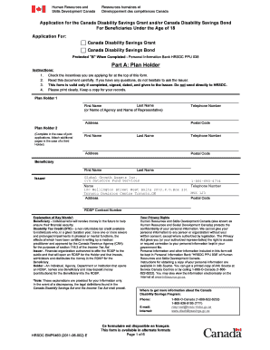 Canada Disability Savings Grant and Bond Application