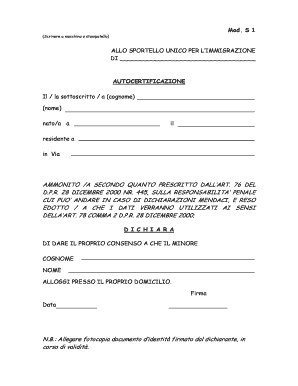 Autocertificazione di Consenso per l'Alloggio di un Minore