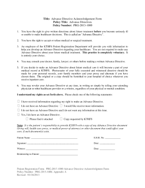 Advance Directive Acknowledgement Form