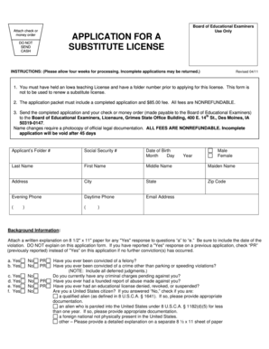Iowa Substitute License Application